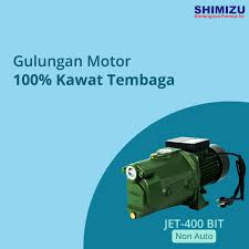 Pompa air jet pump merk shimizu pc 502 bit yang berkapasitas total head (jarak penuh antara sember air dan penampungan) adalah 100 m dengan daya 500 watt stabil dan kemungkinan 1000 w untuk starting. Shimizu Indonesia Photos Facebook