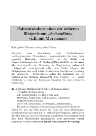 Unser medikamentenratgeber listet ihnen die verschiedenen varianten von marcumar. Https Www Internisten Im Netz De Media 5add9ae5b49d38107e46c77d Source Patienteninformation Zur Blutgerinnungsbehandlung Pdf Pdf