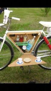 Picnic Box Built Into Bike Frame With A Cover That Doubles As A Folding Table Top Coolbikeaccessories Roadbikeacces Wooden Bike Cool Bike Accessories Bicycle