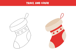 chaussette de noël de dessin animé de trace et de couleur. feuille de  travail pour les enfants. 3789511 Art vectoriel chez Vecteezy