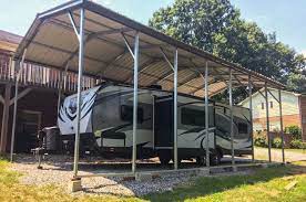 Rv Carport Installed 12 X 36 X 12 With Our Strongest Vertical Snow Roof 12g Frame And A 20 Year Warranty 8211 Store Steel Carports Rv Carports Carport