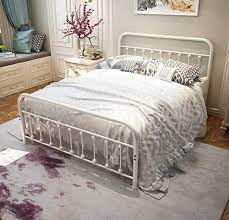 Rustic natural bed with extra storage. White Metal Bed Frame Queen Size With Headboard And Footboard Single Platform Mattress Base Metal Tube And Iron Art Bed Queen Grayish White Buy Online At Best Price In Uae Amazon Ae