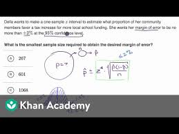 Determining Sample Size Based On Confidence And Margin Of Error Video Khan Academy