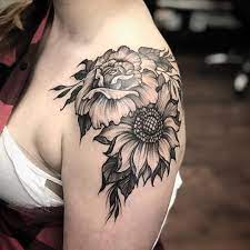 Super Fun One W New Friends From Michigan Passing Through Thanks Lady Safe Travels Mar Sunflower Tattoo Sleeve Shoulder Cap Tattoo Shoulder Blade Tattoo
