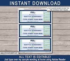 Seattle Seahawks Game Ticket Gift Voucher Printable Surprise Football Tickets