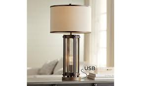 Otto Industrial Farmhouse Table Lamp With Usb Charging Port And Nightlight Antique Led Edison Bulb Antique Brass White Drum Shade For Living Room Bedroom Bedside Nightstand Franklin Iron Works Amazon Com
