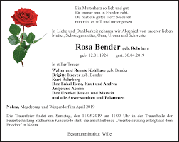 Traueranzeigen von Rosa Bender
