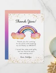 Thank You Message For Birthday Gift From Girlfriend Whimsical Colorful Rainbow Birthday Thank You Card Zazzle Com In 2020 Birthday Thank You Cards Birthday Thank You Birthday Wishes For A Friend Messages