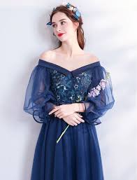 Off The Shoulder Bishop Sleeves Evening Dress Prom Dress Evening Dresses With Sleeves Vintage Style Prom Dresses Prom Dresses With Sleeves