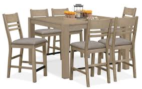 54w x 54d x 36h stools: Tribeca Counter Height Dining Table And 6 Dining Chairs American Signature Furniture