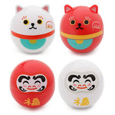 Luxuriously lip softening cherry lip balm made with moisturizing organic sunflower and coconut oils, reparative vitamin e, and calming calendula. Maneki Neko Lucky Cat Japanese Daruma Lip Balm In Shaped Holder