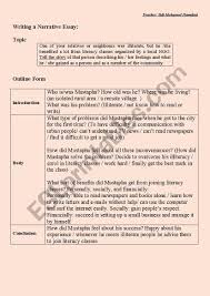How to write a narrative essay outline? Writing A Narrative Essay Outline Form Sample Short Essay Esl Worksheet By Profdesmara