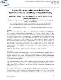 These political, economic, social, technological, environmental and competitive factors are represented by the acronym pestec. Pdf Relationship Between Economic Political And Technology Factors Case Study On Toyota Company