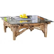 Dimensions de l'empiètement de la table 132 cm. Table Basse Design 100 Cm En Bois Flotte Avec Un Plateau En Verre Cdiscount Maison