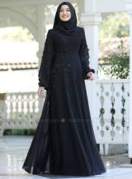 Rana Zenn Black Floral Crew Neck Fully Lined Dress Black Abaya Designs Floral Skirt Outfits Abayas Fashion