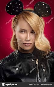 pretty blond with mouse makeup stock
