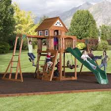 Cedar Peak Wooden Swing Set With Assembly Cedar Swing Sets Wooden Swing Set Playset Outdoor