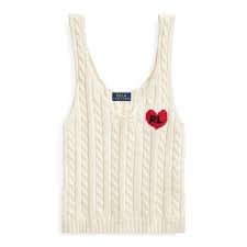 This darling cable knit tank is giving us all the fall vibes. Ralph Lauren Cropped Cable Knit Cotton Tank In Cream W Red Size Xl From Ralph Lauren On 21 Buttons
