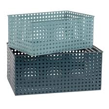 2 Perforated Green And Grey Metal Baskets Maisons Du Monde Panier Metal Metal Perfore Rangement Metal