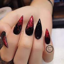 Red thorns gothic nail design 60 Long Stiletto Nails Ideas Designs You Will Love Goth Nails Stiletto Nails Designs Gothic Nails