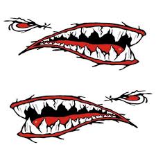 Black And White Shark Teeth Clipart 2pcs Set Able Waterproof Shark Teeth Mouth Pvc Sticker Decals Ocean Boat Canoe Canoe Accessories Kayak Accessories Fishing Boat Accessories