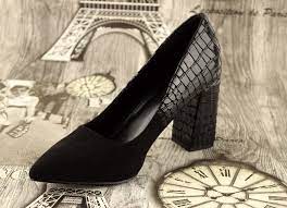 Дамски елегантни обувки на дебел ток - 17714 - черни - Alis.bg - Fash