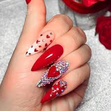 Is there any better time to bust out that bold red nail polish than on february 14th? Cute Ideas For Valentines Day Nails With A Heart Design Glaminati Com Nails Design With Rhinestones Heart Nail Designs Valentine S Day Nail Designs