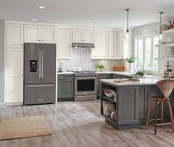 If you prefer traditional brown kitchen cabinets, your options include a lighter honey stain, savannah merlot, a medium pecan tone, or distressed mocha. Macaulay Painted White With Grey Stone Glaze Moonstone