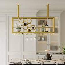 38 Metal Hanging Wine Rack Golden Bar