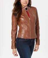 Leather Jacket With Snap Collar Macys Com Leather Jackets Women Leather Jacket Coats For Women