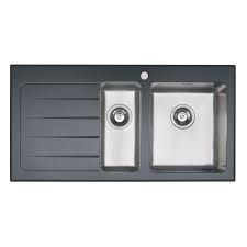 Nine cupboards with white and wood effect doors; Kbv651 Bluci Kubevetro Glass Kitchen Sink Sinks Taps Com
