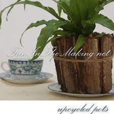 Upcycle Plastic Pots By Attaching Bark Strips Cheap Plant Pots Plastic Plant Pots Flower Pots