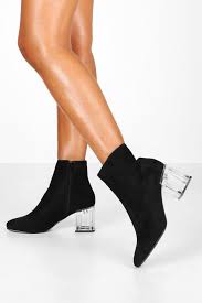 Black Boots With Clear Heel Clear Low Block Heel Shoe Boots Boohoo Uk Low Block Heel Shoes Shoe Boots Low Block Heels