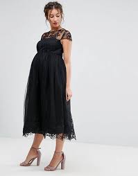 Chi Chi London Maternity Premium Lace Midi Prom Dress with Lace Neck | ASOS