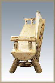 Rustic Pine Half Log Benches W Backs Sisters Log Furniture Log Furniture Rustic Log Furniture Log Bench