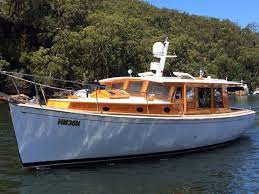 A 36 Foot Huon Pine Cruiser Actually Built In 2009 At The Wooden Boat Centre On The Franklin River In Tasmania Wooden Boats Vintage Boats Cabin Cruiser Boat