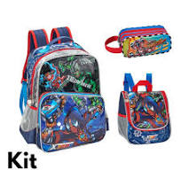 Kit 3 peças Mochila Escolar Menino Infantil