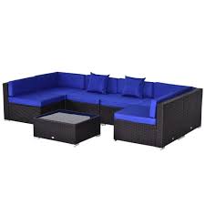 The woven texture adds visual interest to a concrete patio or wooden deck. Outsunny 7pc Garden Wicker Sectional Set W Tea Table Patio Rattan Lounge Sofa With Cushion Outdoor Deck Furniture All Weather Blue Patio Furniture Accessories Patio Lawn Garden Urbytus Com