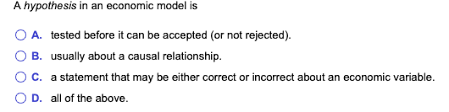 Solved A Hypothesis In An Economic Model Is O A Tested B Chegg Com