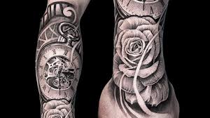 … clock tattoos can be designed to represent this very understanding. Realistic Shading Tattoo Rose And Clock Youtube