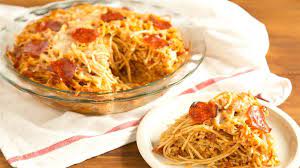 This Over The Top Pizza Spaghetti Pie Is Loaded With Pepperoni Recipe Spaghetti Pie Bowl Party Food Superbowl Party Food