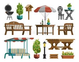 With a wide selection of table and chair materials and styles to choose from, such as our nevada rattan furniture collection, helsinki bistro sets and wooden garden furniture sets, you can complete your outdoor space with ease and start making the most of the brighter weather. Garden Furniture Tables Chairs Decorative Trees Stock Vector Illustration Of Nature Design 94805358