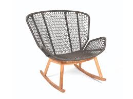 (2) rocking chairs, round table; Fischer Mobel Wing Light Rocking Rope Garden Armchair