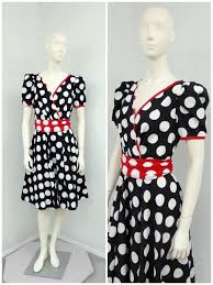 Vintage 80s Does 50s Black And White Polka Dot By Sprightlyvogue Puff Sleeve Dresses Circle Skirt Dress White Polka Dot Dress