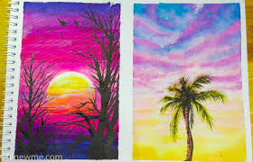 Mini watercolor sunset landscape how to. 2 How To Draw Watercolor Pink Style Sunset Landscape Come To See My Online Class Hiart