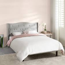 Zinus trina upholstered modern classic tufted headboard in taupe, queen. Mellow Amabel Upholstered Platform Bed Modern Tufted Wingback Headboard Real Wooden Slats And Legs Light Grey Full Reviews