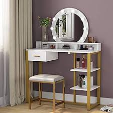 Amazon Com Tribesigns Gold Vanity Table With Lighted Mirror And Drawer Makeup Vanity Dressing Table With 8 Lights And Two Sh In 2020 Vanity Table Dresser Desk Vanity