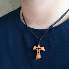 Olive Wood Tau Cross Necklace Wooden Catholic Gift For Men Etsy Cross Pendant Cross Necklace Catholic Necklace