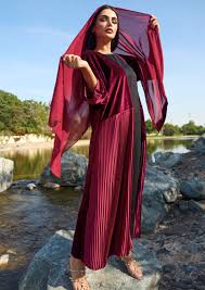 Jameela Maroon Velvet Abaya with Pleated Panel – Elegant Modest Wear for  Women