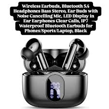 Red Wireless Bluetooth 5.4 Earbuds with LED Battery Display